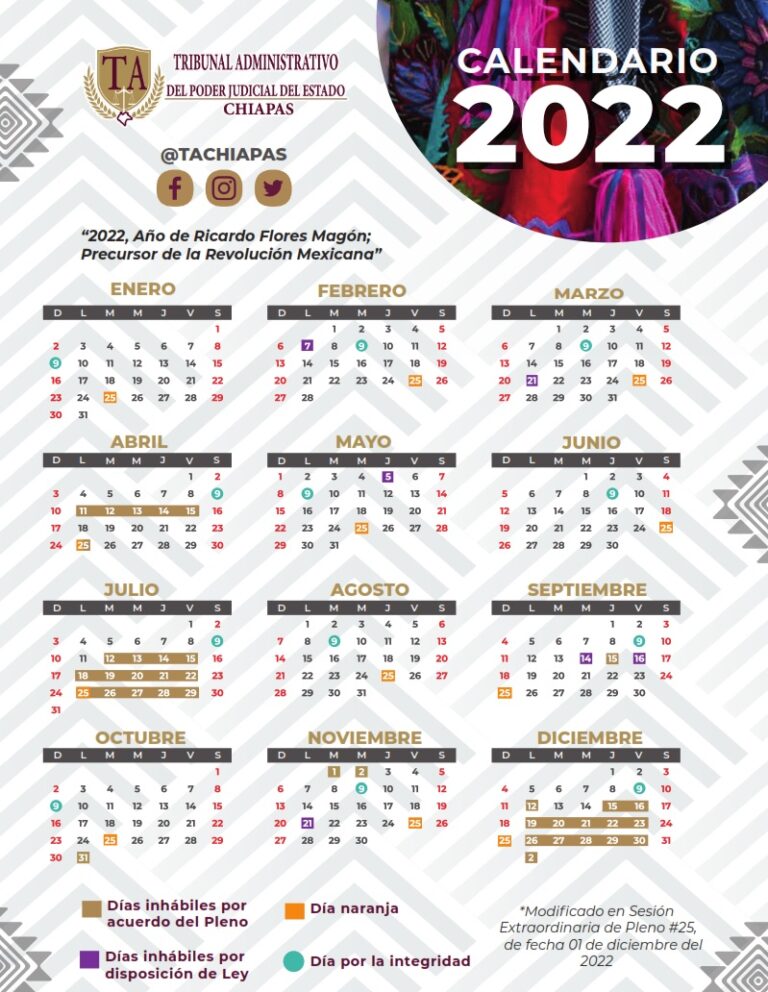 Calendarios Oficiales TRIBUNAL ADMINISTRATIVO DEL PODER JUDICIAL DEL